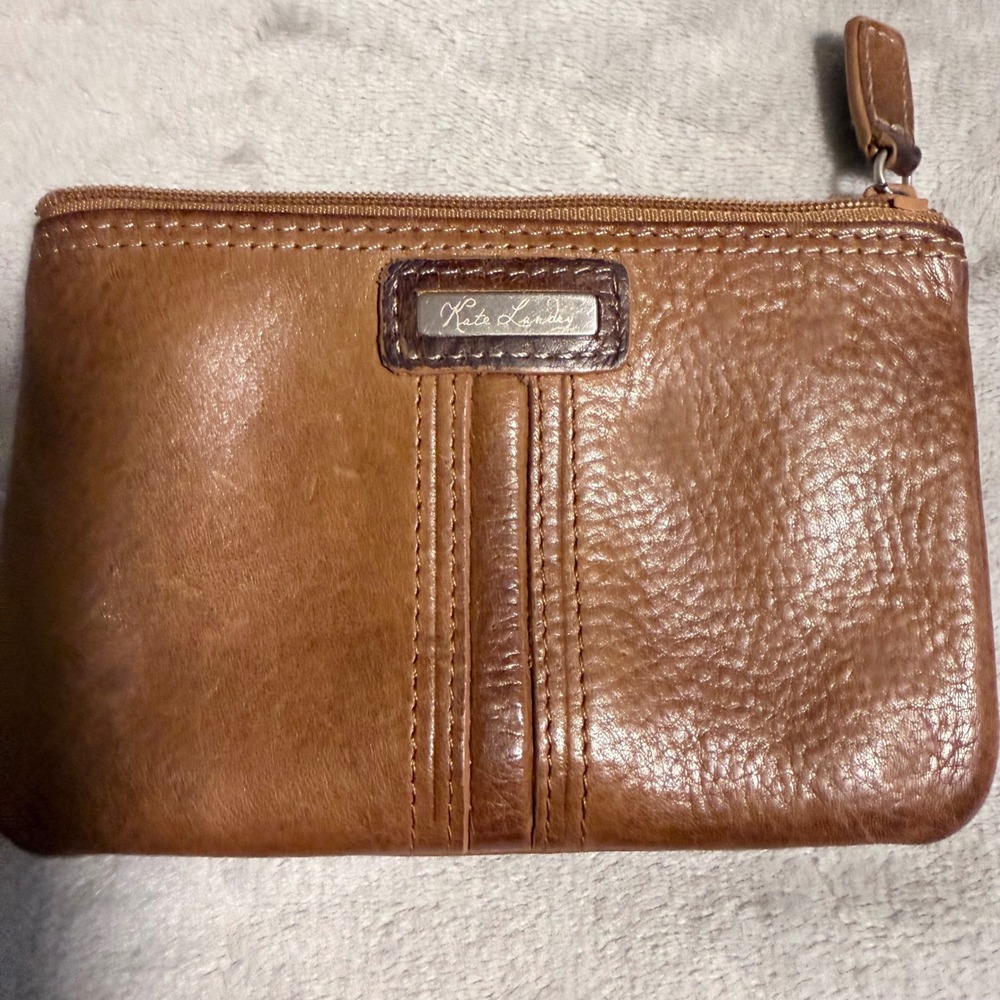 Kate Landry Brown Leather Key Pouch Coin Wallet ID‎ Holder Zip Case